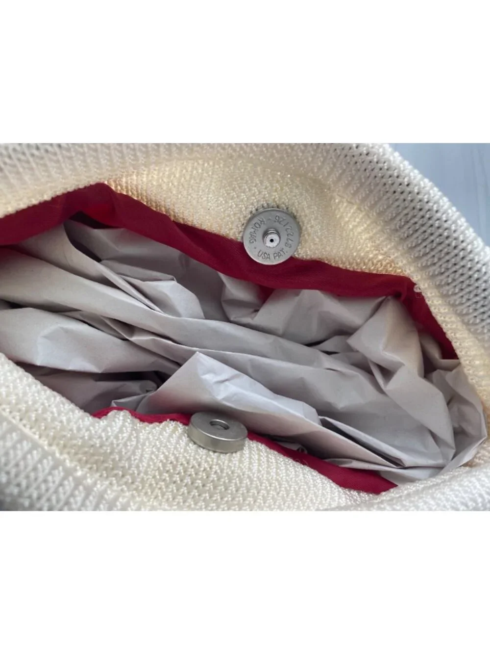 The Sak Hobo Purse Handbag Tote Red White Colorblock Nylon Knit Casual